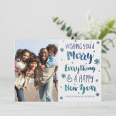 Aquarelle de Noël Bleu moderne Carte photo de neig (Debout devant)