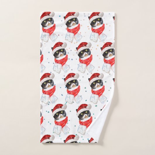 Aquarelle de Noël Chat Tricolée avec Écharpe (Serviette à main)