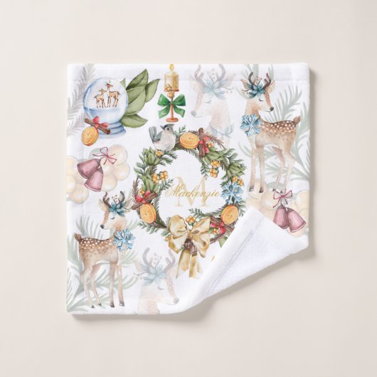 Aquarelle de Noël Monogramme (Gant de toilette)