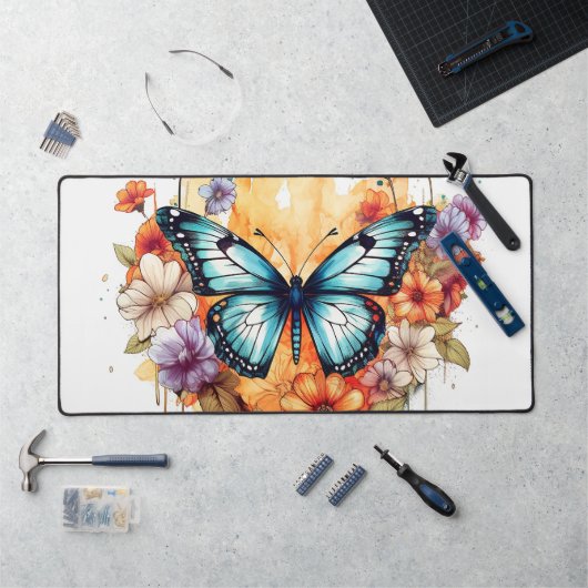 Aquarelle de papillon naturel Floral Blossom Haven (Poste de travail)