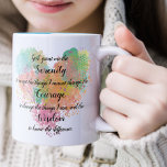 Aquarelle de prière de sérénité Mug de café à deux<br><div class="desc">Créez un cadeau d'esprit pour vous-même ou un autre avec cette tasse de texte de prière de sérénité. Créé dans une élégante typographie de script superposée sur un coeur pastel abstrait de style aquarelle numérique.</div>