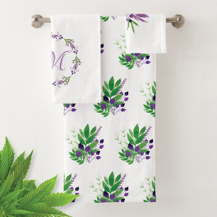 Aquarelle de prune Verdure Wreath Monogramme