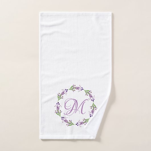 Aquarelle de prune Verdure Wreath Monogramme (Serviette à main)