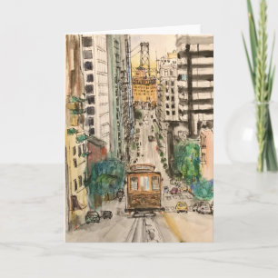 Aquarelle de San Francisco sur carte de vœux