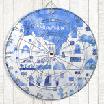 Aquarelle de Santorin personnalisée<br><div class="desc">Aquarelle bleu et blanc à base d'Oia sur l'île grecque de Santorin. Modifiez ou supprimez le nom à personnaliser.</div>