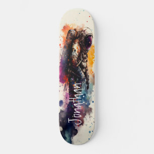 Aquarelle de skateboard Astronaut volant