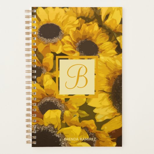 Aquarelle de tournesol jaune or Monogramme floral (Devant)