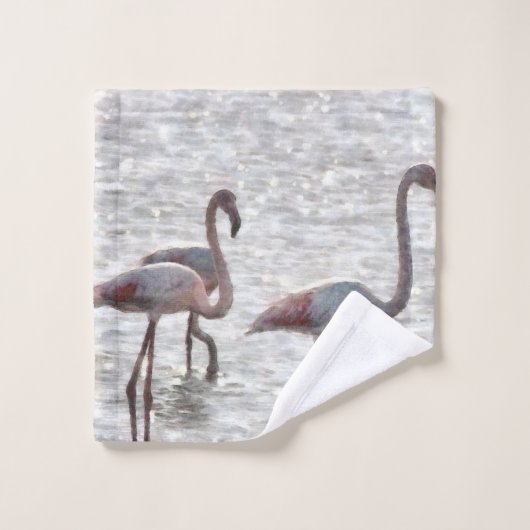 Aquarelle de trois Flamants roses (Gant de toilette)