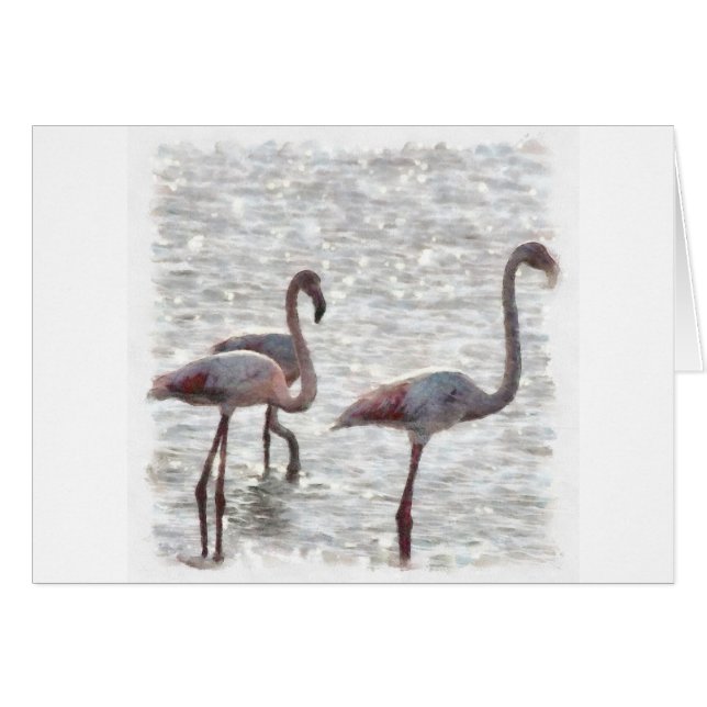 Aquarelle de trois Flamants roses (Devant horizontal)