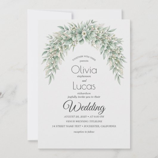 Aquarelle de verdure Arc Faire-part de mariage Tem (Devant)