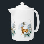 Aquarelle Deer Stag Hiver Floral<br><div class="desc">Watercolor Deer Stag Winter Floral Custom Teapots comporte un cerf aquarelle avec un accent floral. Cadeaux parfaits pour Noël, vacances d'hiver, fêtes, anniversaire et cadeaux de Fête des pères. Conçu par ©Evco Holidays www.zazzle.com/store/evcoholidays</div>