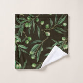 Aquarelle des branches d'olive en noir (Gant de toilette)