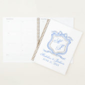 Aquarelle Designer Blue Monogram Crest Mariage (Devant avec enveloppe)