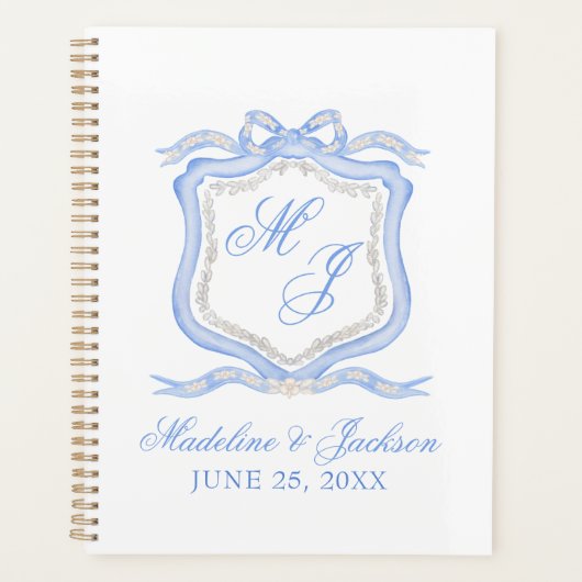 Aquarelle Designer Blue Monogram Crest Mariage (Devant)