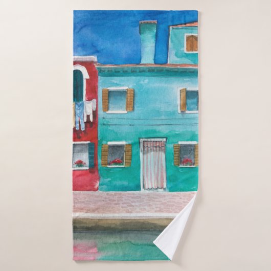 Aquarelle dessinée à la main paysage Italie (Serviette de bain)