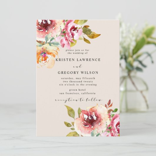 Aquarelle d'été Floral Garden Mariage Invitation (Debout devant)