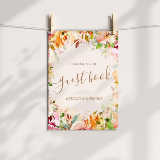 aquarelle d'été jardin fleuri Mariage livre d'or