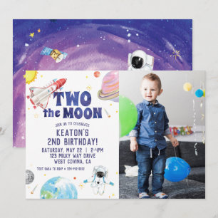 Aquarelle Deux Lune Espace Anniversaire Invitation
