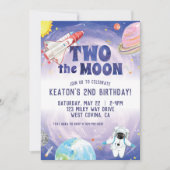 Aquarelle Deux Lune Espace Anniversaire Invitation (Devant)