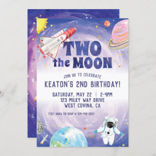Aquarelle Deux Lune Espace Anniversaire Invitation