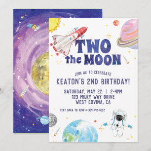 Aquarelle Deux Lune Espace Anniversaire Invitation