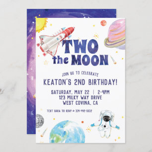Aquarelle Deux Lune Espace Anniversaire Invitation