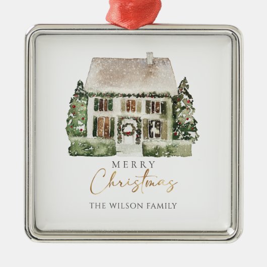 Aquarelle d'hiver Maison de Noël Ornement (Devant)