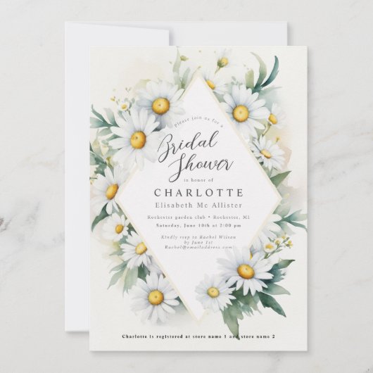 Aquarelle diamant marguerite invitation douche nup (Devant)