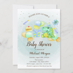 Aquarelle Dino, Gâteau, Présente Invitation