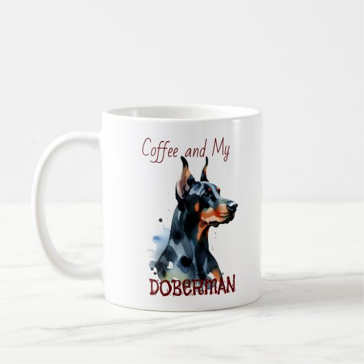 Aquarelle Doberman Pincher /Personnaliser la Mug (Gauche)