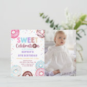 Aquarelle Donut Sweet Birthday Photo Invitation (Debout devant)
