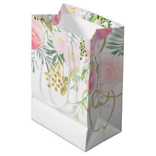 Aquarelle d'or rose pâle Fleurs Moyens sacs