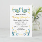 Aquarelle d'or Swans Baby shower Invitation (Debout devant)