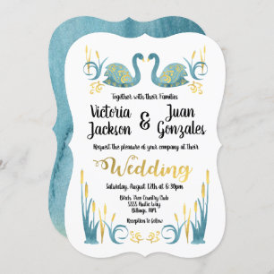 Aquarelle d'or Swans Wedding Invitations