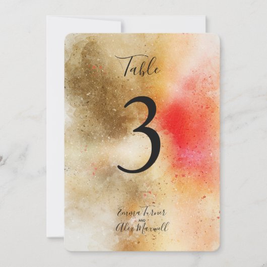 Aquarelle dorée et orange | Cartes de numéros de t (Devant)