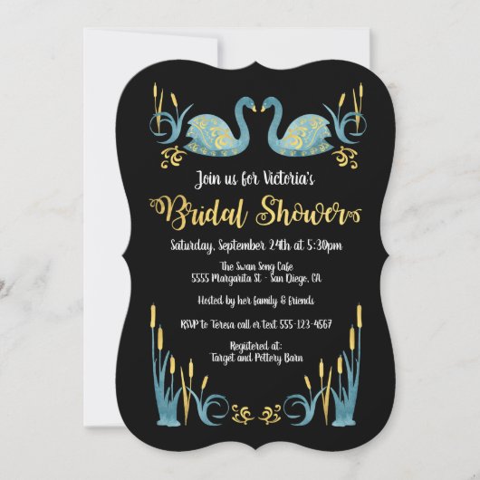 Aquarelle dorée Swans Douche nuptiale Invitation (Devant)