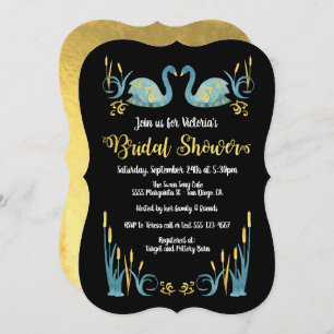Aquarelle dorée Swans Douche nuptiale Invitation