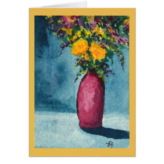 Aquarelle d'origine Vase violet et Fleurs jaunes