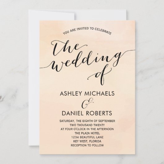 Aquarelle douce Apricot Faire-part de mariage, Blu (Devant)