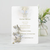 Aquarelle douce et Croix dorée invitation au baptê (Debout devant)