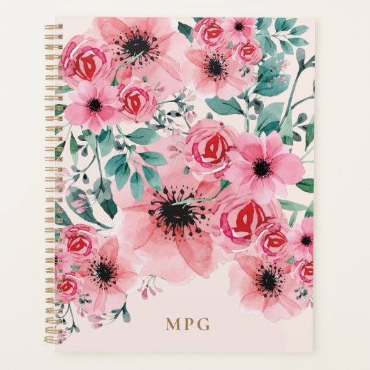 Aquarelle douce et élégante Monogramme Floral (Devant)