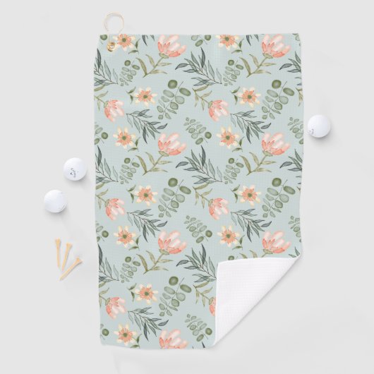 Aquarelle douce fleurs & serviette de golf feuille (En situation)