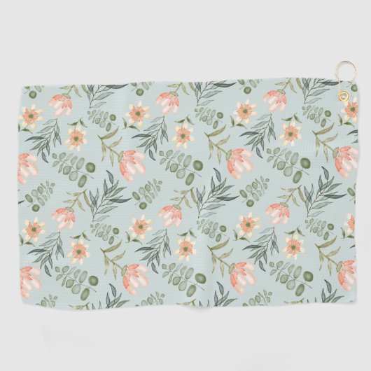 Aquarelle douce fleurs & serviette de golf feuille (Horizontal)