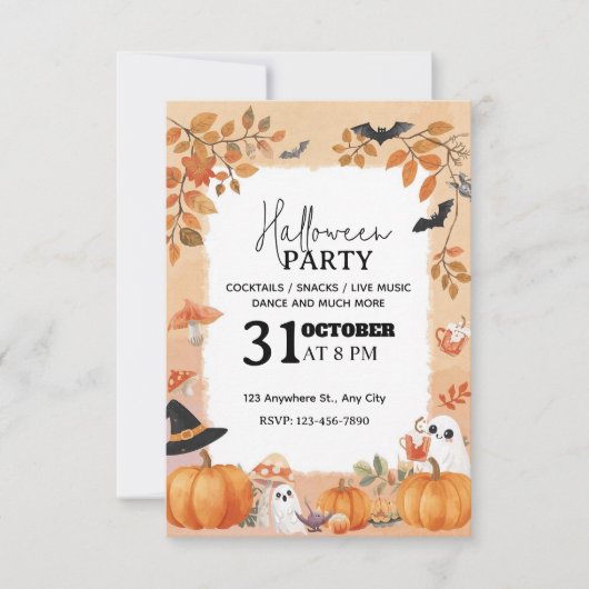 Aquarelle douce Invitation de la fête d'Halloween (Devant)
