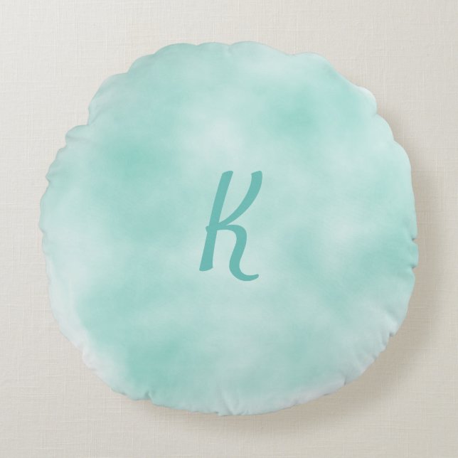 Aquarelle douce Monogramme Coussin rond (Devant)