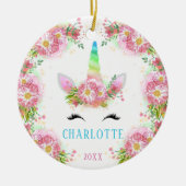 Aquarelle douce Unicorne ornement de Noël (Devant)