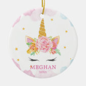 Aquarelle douce Unicorne ornement de Noël (Devant)