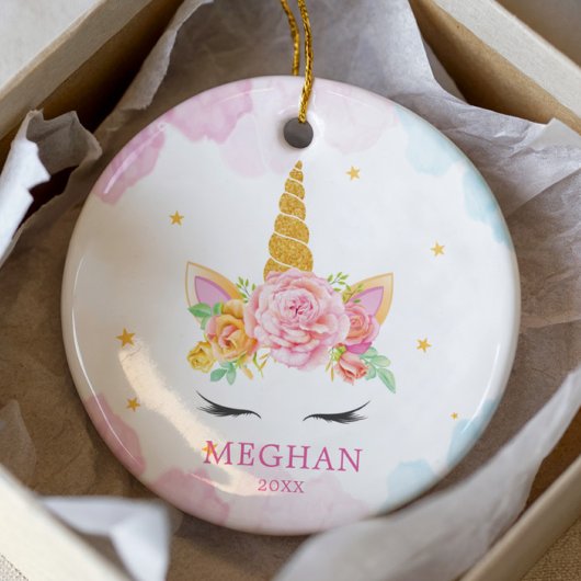 Aquarelle douce Unicorne ornement de Noël