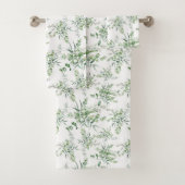 Aquarelle douce Vert Feuille Ensemble de serviette (En situation)
