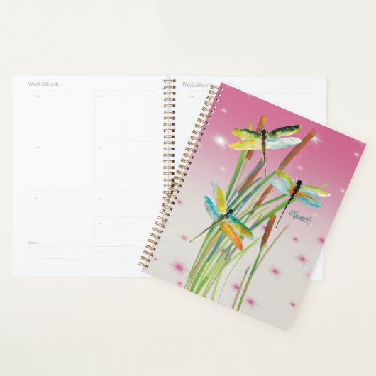 Aquarelle Dragonfly Pink Planner (Devant avec enveloppe)
